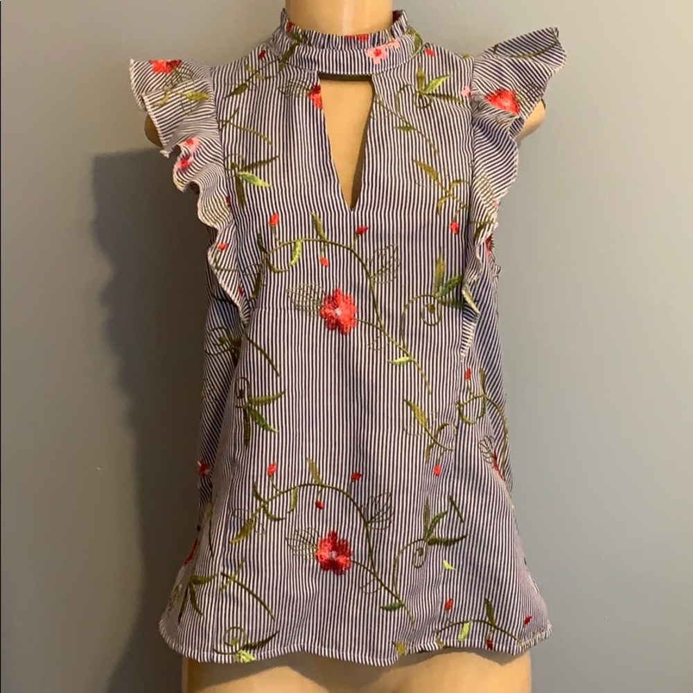 BCBGeneration Embroidered Ruffle Top - Picture 2 of 7